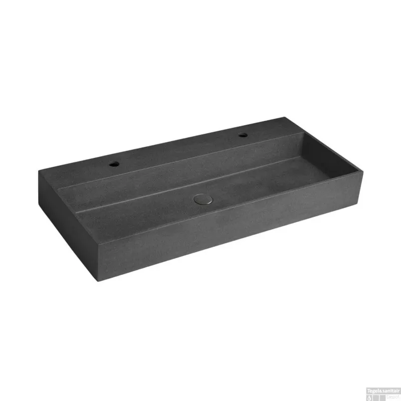 Gereduceerde Prijs Wastafel 2 Kraangaten Sapho Quadrado 96x44 cm Zwart