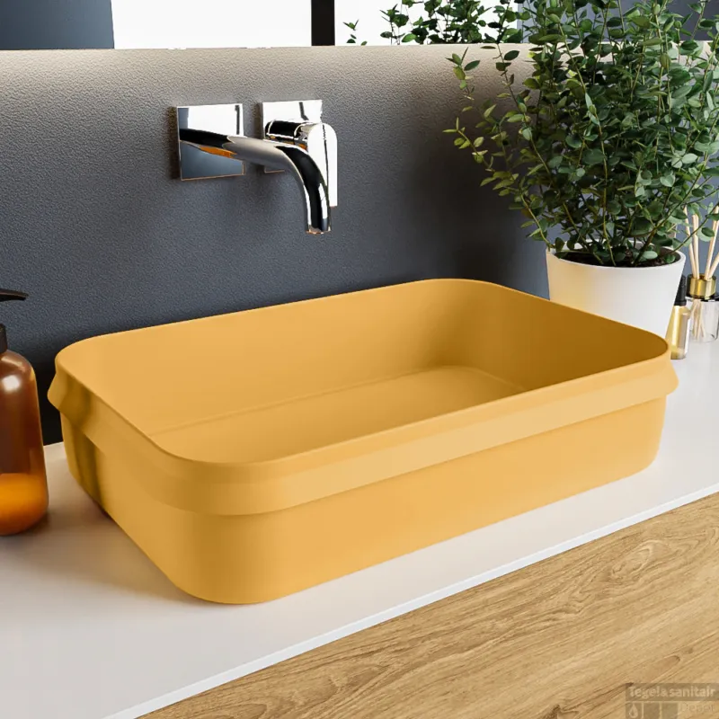 MONDIAZ ARVO Waskom solid surface 55cm kleur Ocher / Ocher Nieuw