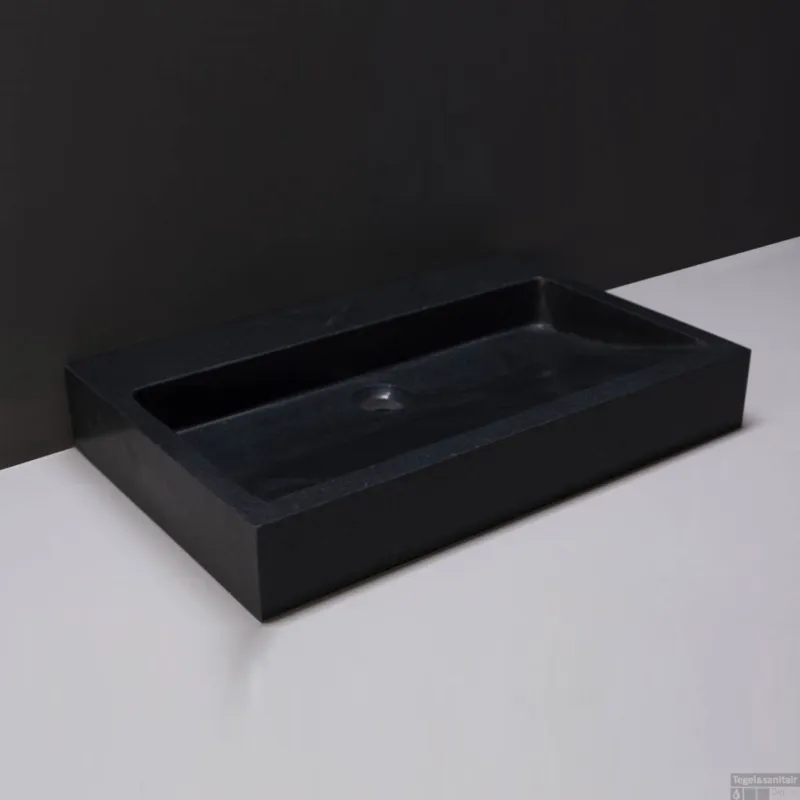 Flitsaanbieding Wastafel Forzalaqua Palermo Graniet Gezoet Zonder Kraangat Zwart 60x40x9 cm