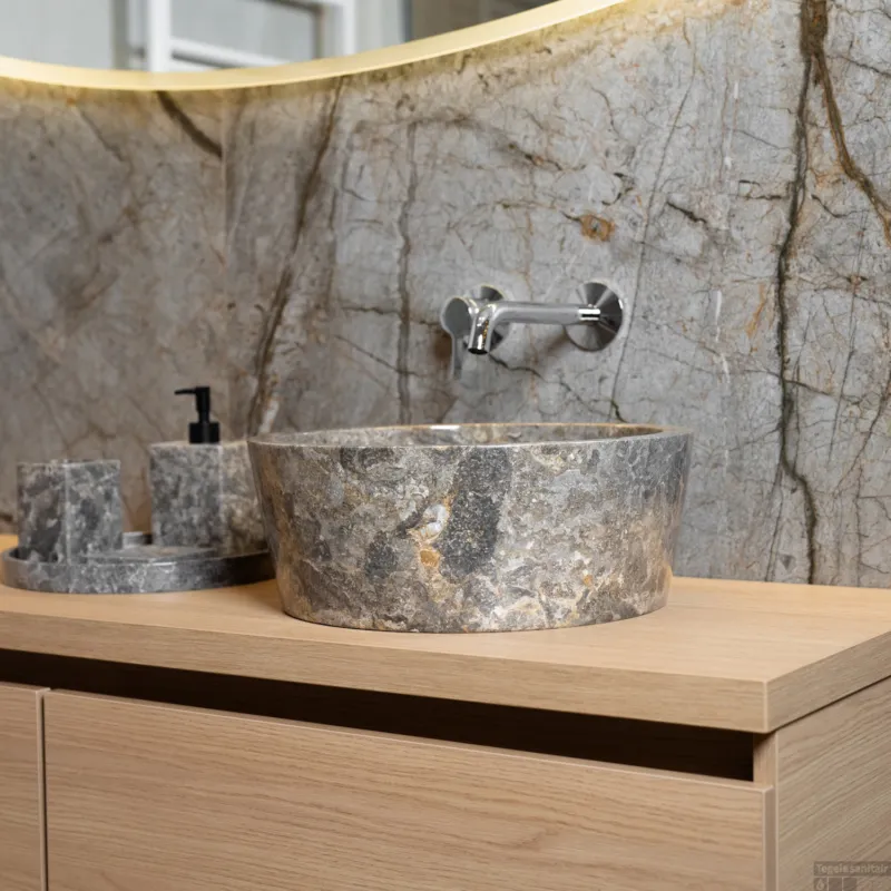Waskom Loutro Bali T Rond 40x40x15 cm Marmer Taupe Favoriet
