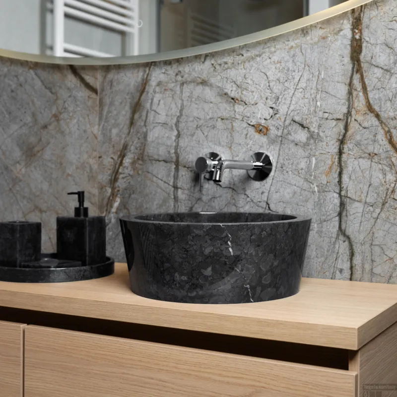 Waskom Loutro Bali B Rond 40x40x15 cm Marmer Black Weekendaanbieding