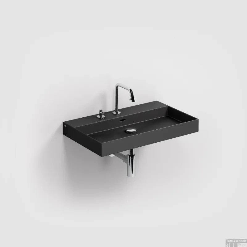 Superprijs Clou New Wash Me Wastafel 70x42x8cm Met 3 Voorbewerkte Kraangaten Zwart Mat Keramiek