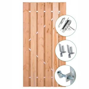 Tuindeur Privacy | Douglas | IJzeren frame met RVS slot - Douglas deur 100x195cm Beperkt Aanbod