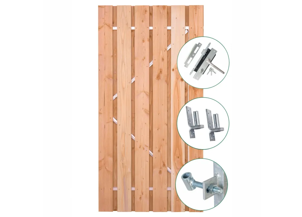 Tuindeur Privacy | Douglas | IJzeren frame met RVS slot - Douglas deur 120x195cm Beperkte Voorraad