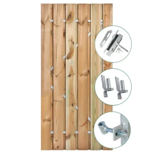 Tijdelijk Beschikbaar Tuindeur Privacy | Geïmpregneerd grenen | IJzeren frame met RVS slot - Deur privacy 110x195cm