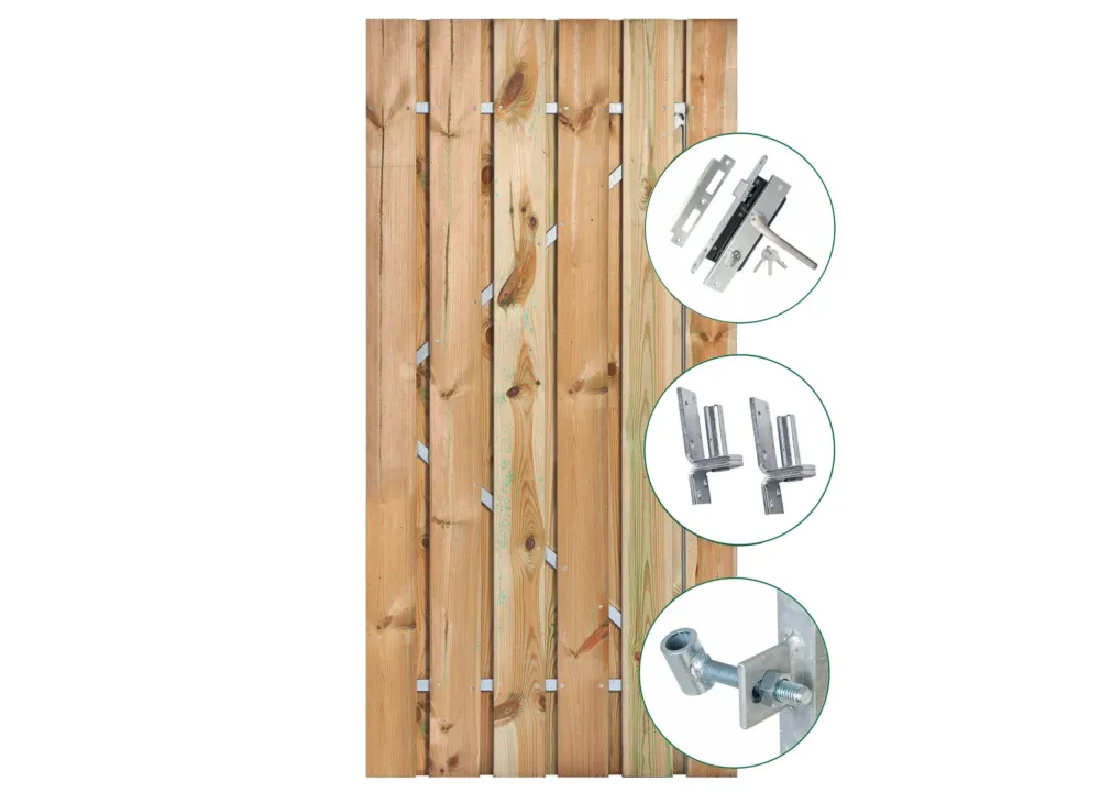 Hoge Kwaliteit Tuindeur Privacy | Geïmpregneerd grenen | IJzeren frame met RVS slot - Deur privacy 140x195cm
