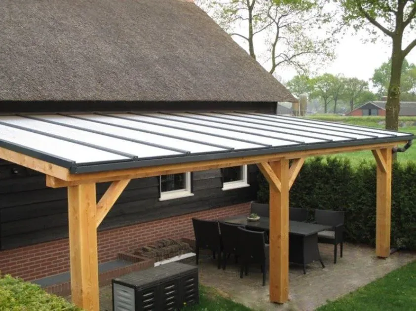 Alleen Vandaag Veranda Douglas Duplo 120+ polycarbonaatsysteem LT50 350x306cm | Houten Overkapping aan Huis - Douglas veranda 306x350cm Geschaafd Opaal - EXCLUSIEF BETONPOEREN