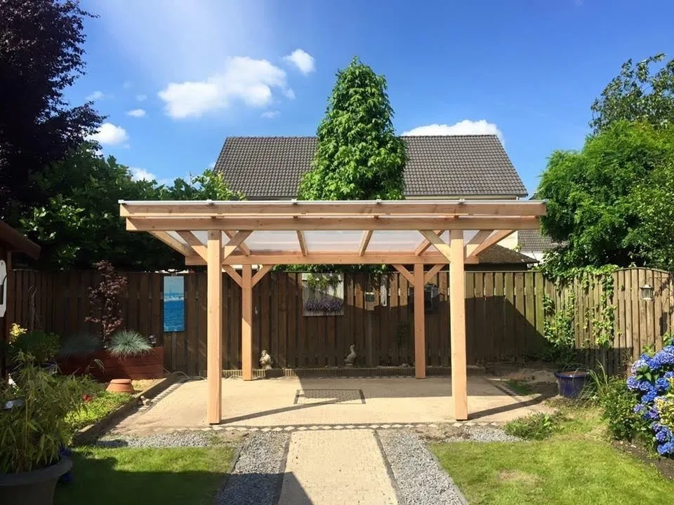 Betrouwbaar Vrijstaande Veranda Douglas Duplo 120+ polycarbonaatsysteem LT20V 300x755cm - Douglas veranda LT20V 755x300cm Geschaafd Opaal - EXCLUSIEF BETONPOEREN