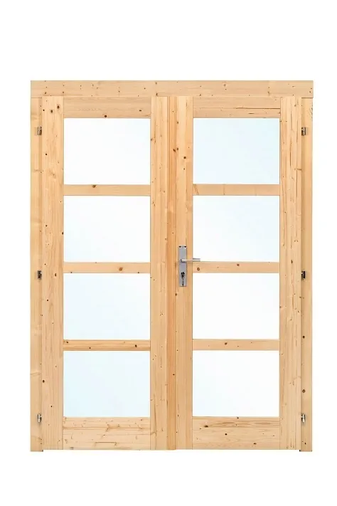 Vuren dubbele deur D1 met kozijn en enkel glas | B142.5xH190cm - Vuren dubbele deur D1 Premium
