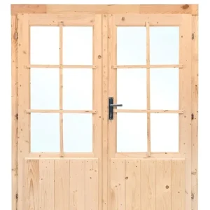 Gecertificeerd Vuren dubbele deur D3 met kozijn en enkel glas | B159xH190cm - Vuren dubbele D3