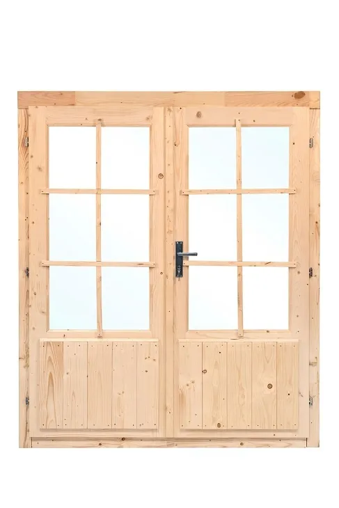 Gecertificeerd Vuren dubbele deur D3 met kozijn en enkel glas | B159xH190cm - Vuren dubbele D3