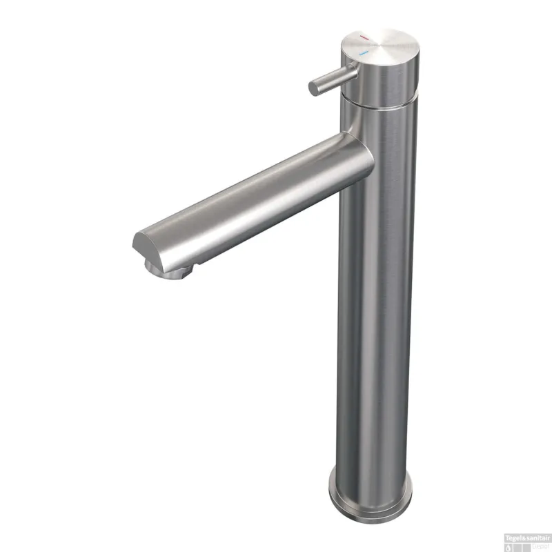 Hoge Kwaliteit Wastafelmengkraan Brauer Brushed Edition Coldstart Opbouw Hoog Korte Ronde Hendel Geborsteld RVS PVD