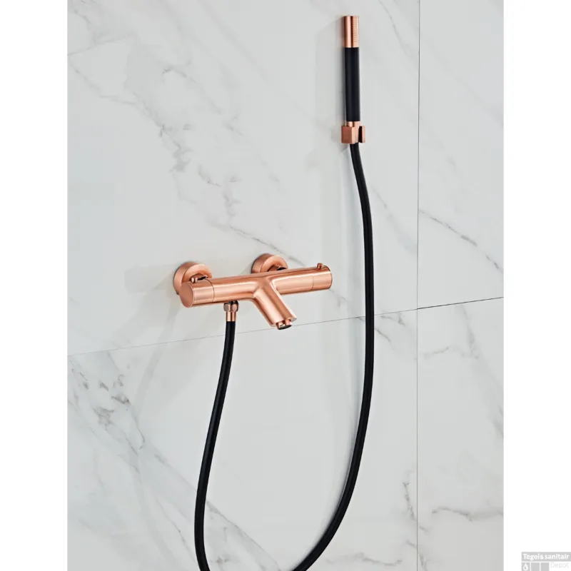 Direct Beschikbaar Opbouw Badkraan BWS Copper Pro Thermostatisch met Handdouche Geborsteld Koper