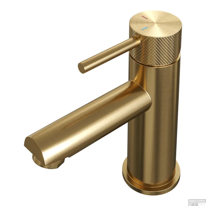 Populair Wastafelmengkraan Brauer Gold Carving Coldstart Opbouw Laag Ronde Hendel Geborsteld Goud PVD PVD