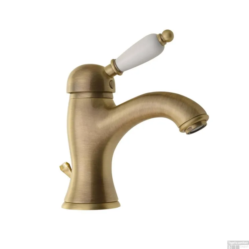 Wastafelmengkraan Sapho Kirké Wit Retro 1-hendel Gebogen 18.2 cm Brons (incl. clickwaste) Express Levering