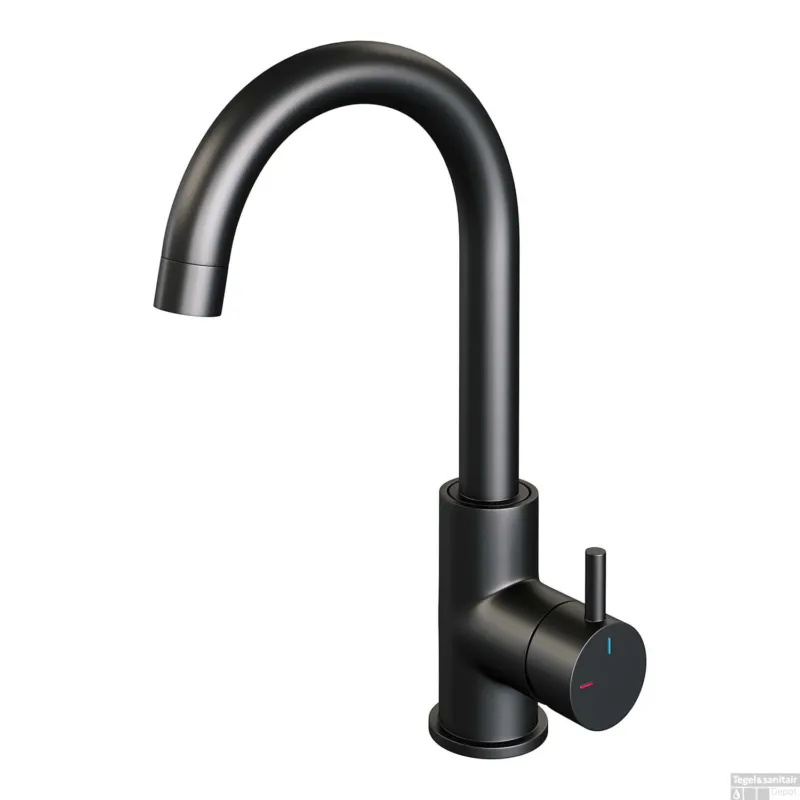Hete Deal Wastafelmengkraan Brauer Black Edition Coldstart Opbouw Hoog Gebogen Korte Ronde Hendel Mat Zwart