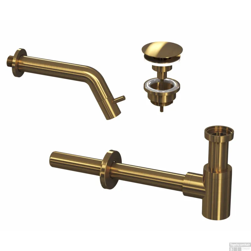 Fonteinkraanset INK Inbouw Ink Inclusief Waste en Design Sifon Brushed Mat Goud Dagaanbieding