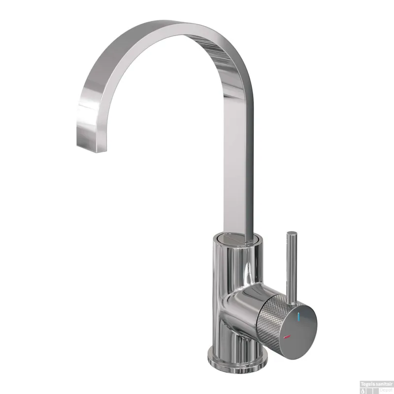 Laatste Versie Wastafelmengkraan Brauer Chrome Carving Coldstart Opbouw Hoog Plat Gebogen Ronde Hendel Chroom