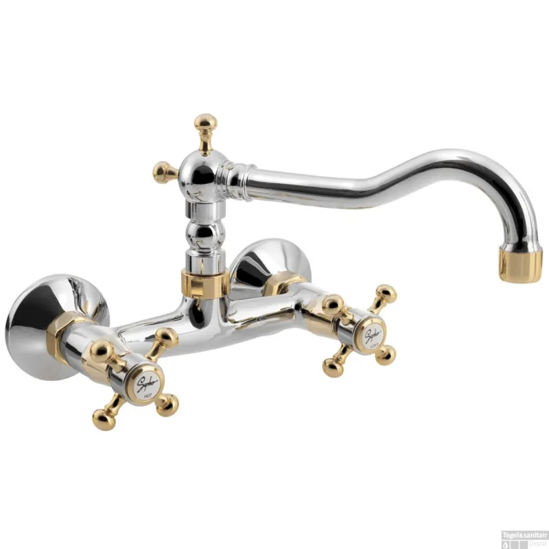 Wastafelkraan Muurbevestiging Mengkraan Hoog Sapho Antea Chroom/Goud Speciale Aanbieding