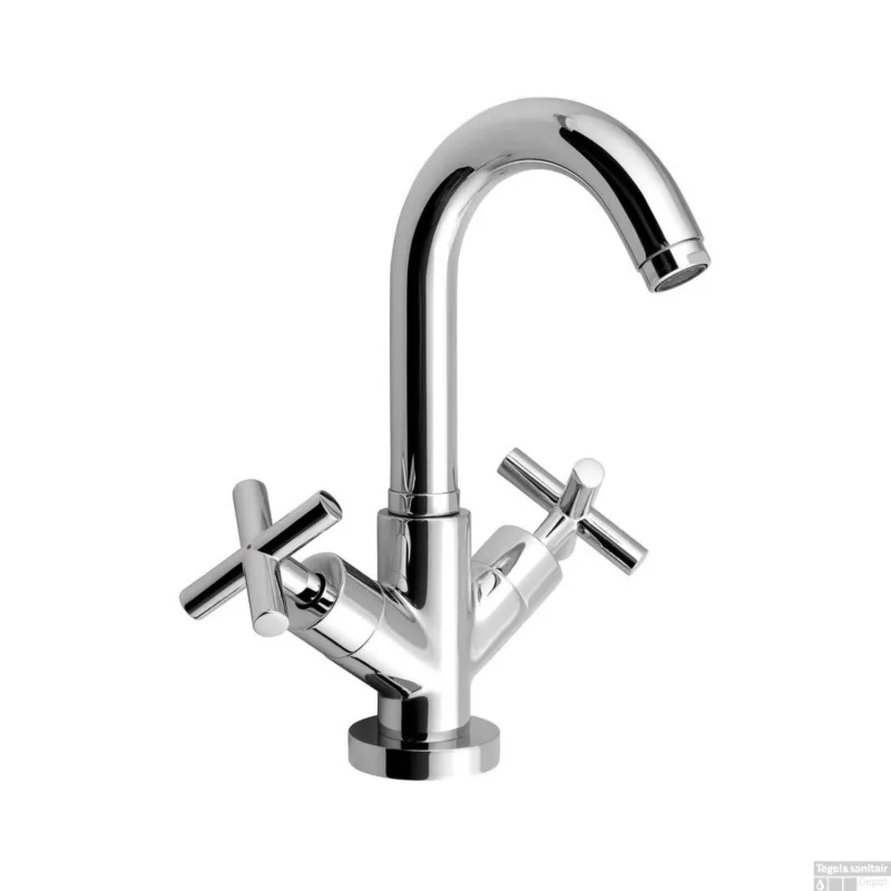 Superprijs Wastafelmengkraan Sapho Axia 2-kruisgreep Gebogen 17.3 cm Chroom