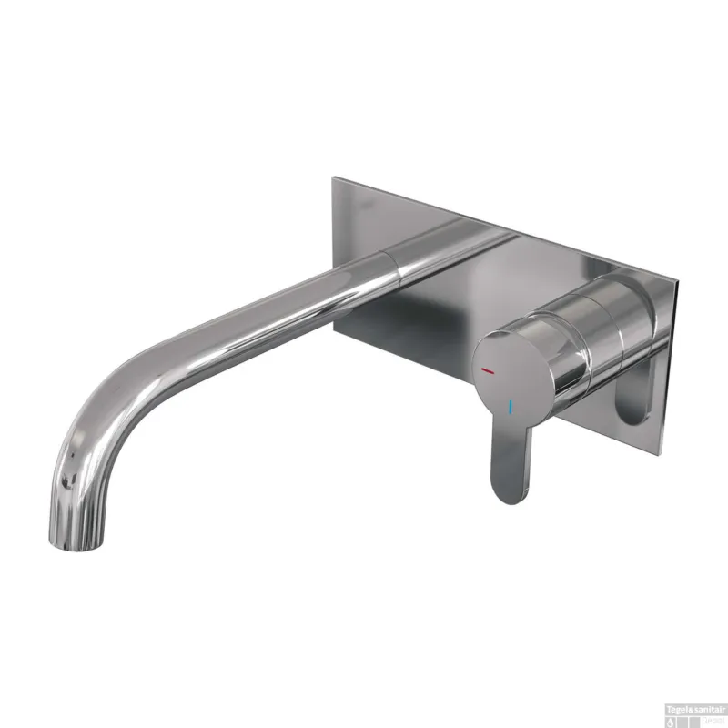Inbouw Wastafelmengkraan Brauer Chrome Edition Coldstart Gebogen Uitloop Korte Platte Hendel Rechts Chroom Met Afdekplaat Rechtstreeks Van De Fabrikant