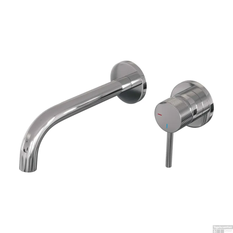 Inbouw Wastafelmengkraan Brauer Chrome Carving Coldstart Gebogen Uitloop Ronde Hendel Rechts Chroom Met Rozetten Gratis Retour