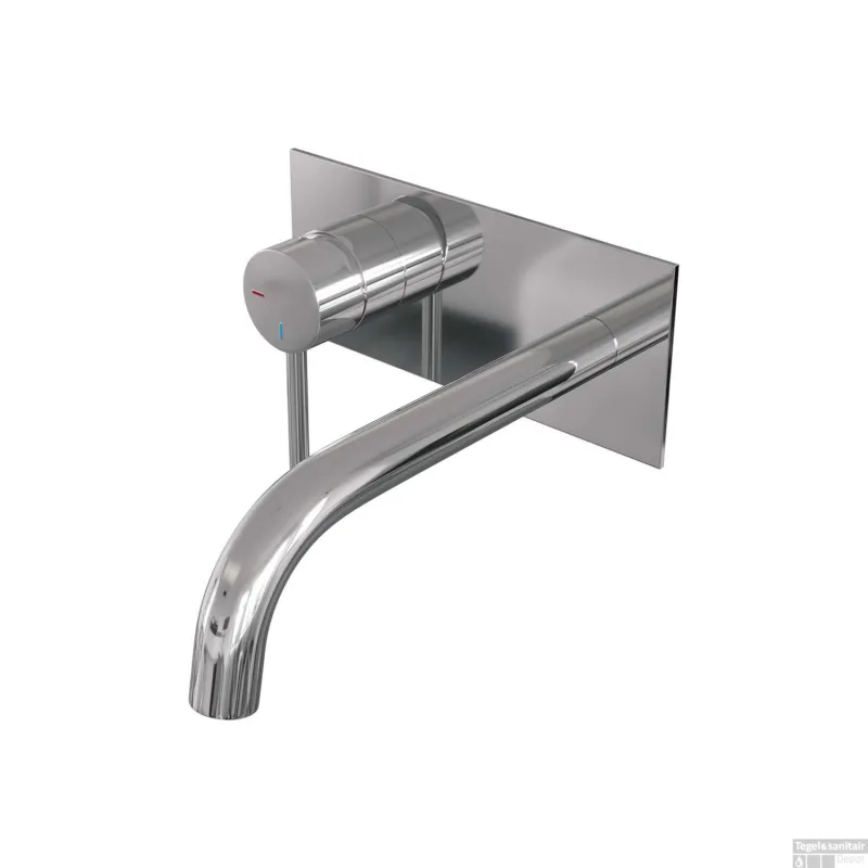 Merkproduct Inbouw Wastafelmengkraan Brauer Chrome Edition Coldstart Gebogen Uitloop Ronde Hendel Links Chroom Met Afdekplaat