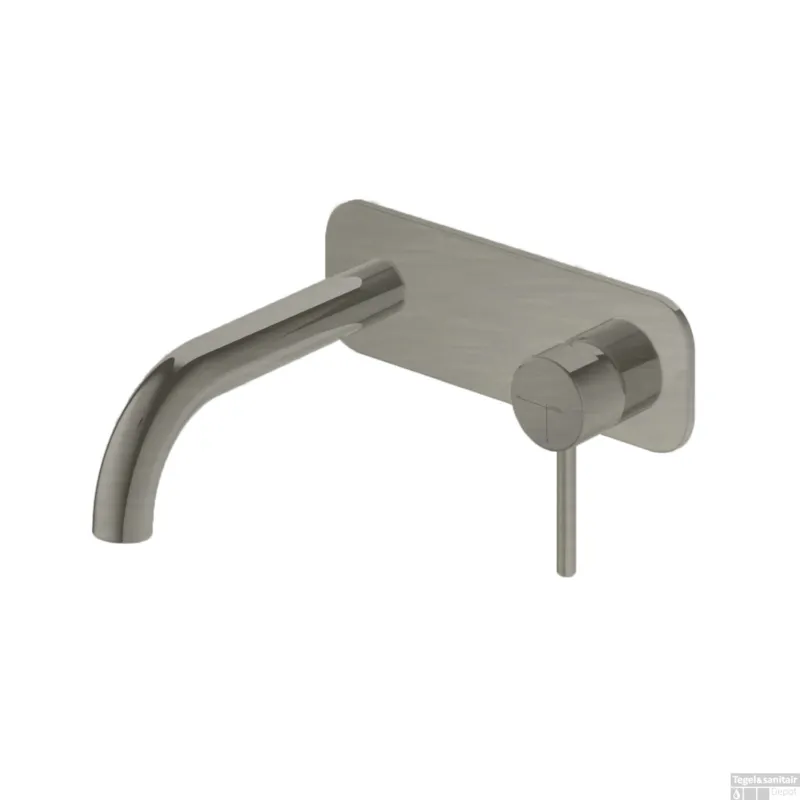 OUTLET Wastafelmengkraan Hotbath Buddy inbouw 3+3 inbouwsysteem 1-hendel Gebogen 16.4 cm Geborsteld Nikkel Rechtstreeks Van De Fabrikant