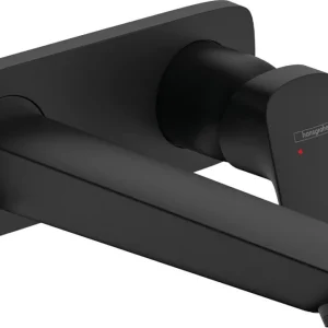 Hansgrohe Logis ééngreeps wastafelmengkraan afbouwdeel voor wandmontage, plaat, voorsprong 195 mm en PushOpen afvoerplug, mat zwart Laatste Versie