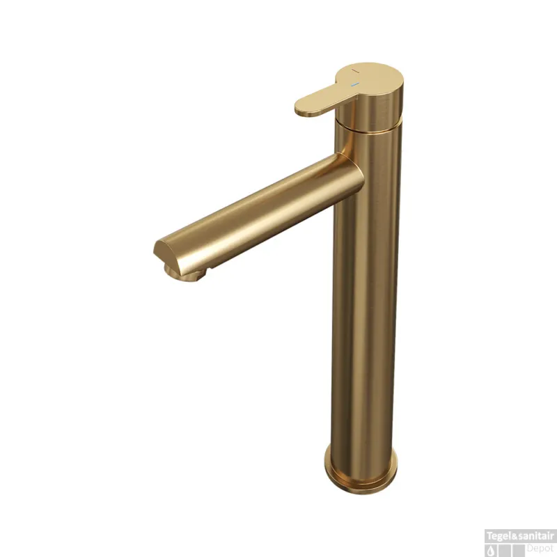 Gratis Retour Wastafelmengkraan Brauer Gold Edition Coldstart Opbouw Hoog Korte Platte Hendel Geborsteld Goud PVD