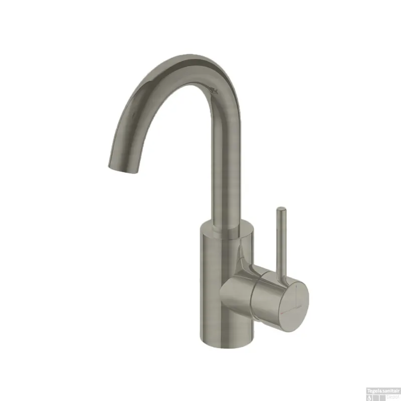 Finale Uitverkoop Wastafelmengkraan Hotbath Buddy Draaibare Uitloop 1-hendel Gebogen 27.5 cm Geborsteld Nikkel