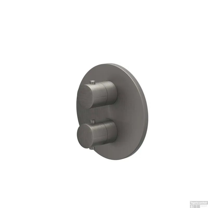 Bestel Nu Afbouwdeel IVY Bond Inbouwthermostaat 2-weg Met Rond Rozet Geborsteld Metal Black PVD