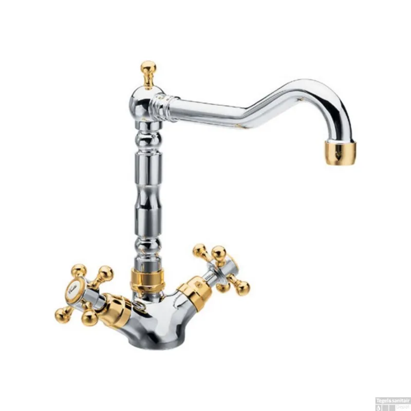 Dagaanbieding Keukenmengkraan Sapho Antea 2-knop Uitloop Recht 24 cm Chroom / Goud
