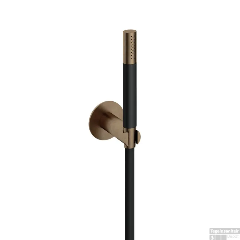 Staafhanddouche Hotbath Cobber Met Doucheslang En Wandsteun Aansluiting Verouderd Messing Living Colours Dagaanbieding