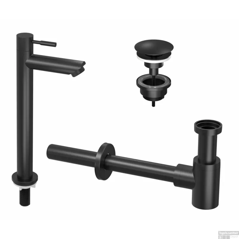 Fonteinkraanset INK Hoog Model Inclusief Waste en Design Sifon Mat Zwart Actieprijs
