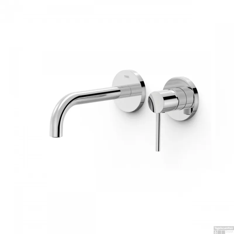Lage Prijs Wastafelmengkraan Inbouw Tres Study Exclusive 2-Gats Gebogen Uitloop 18 cm en Hendel Chroom