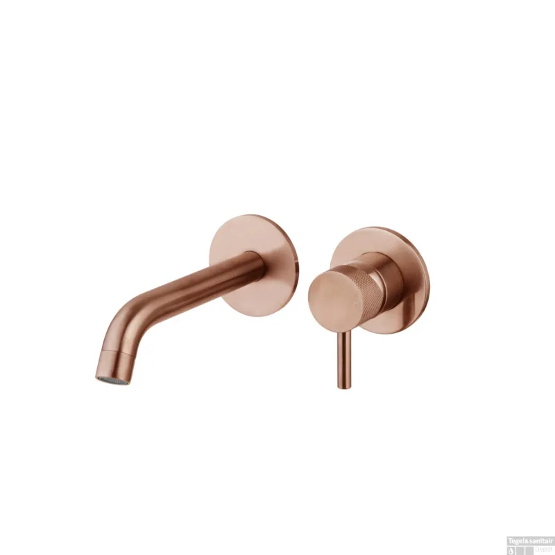 Wastafelmengkraan Inbouw Sanilux Newt Met Box Rond Met Geribbeld Knop Brons Speciale Aanbieding