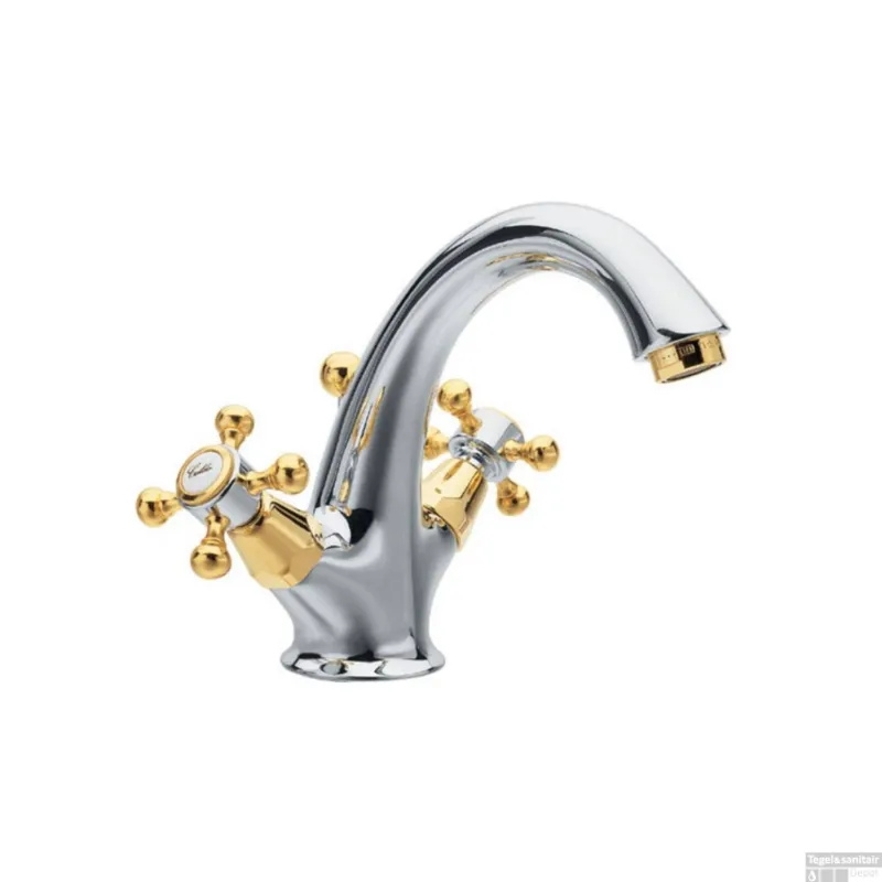 Wastafelmengkraan Sapho Antea 2-knop Uitloop 12 cm Chroom / Goud (incl. clickwaste) Koop Online