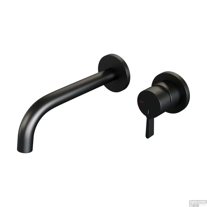 Inbouw Wastafelmengkraan Brauer Black Edition Coldstart Gebogen Uitloop Halfronde Hendel Rechts Mat Zwart Met Rozetten Goedkoop