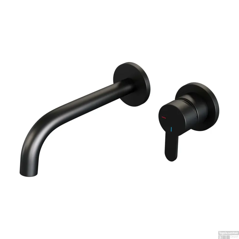 Koop Vandaag Inbouw Wastafelmengkraan Brauer Black Edition Coldstart Gebogen Uitloop Korte Platte Hendel Rechts Mat Zwart Met Rozetten
