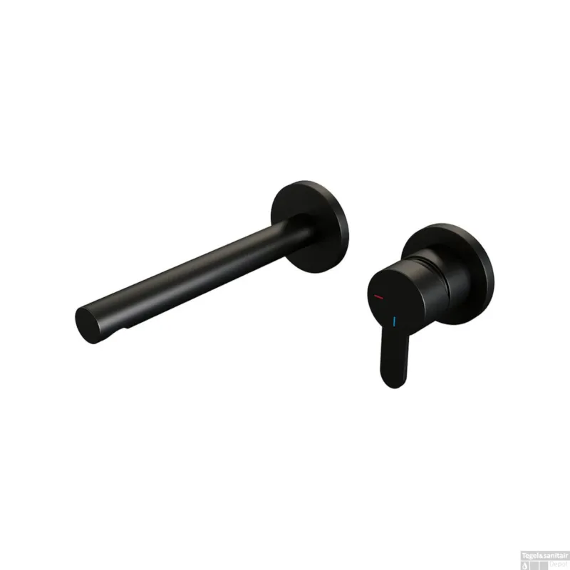 Gratis Retour Inbouw Wastafelmengkraan Brauer Black Edition Coldstart Rechte Uitloop Korte Platte Hendel Rechts Mat Zwart Met Rozetten