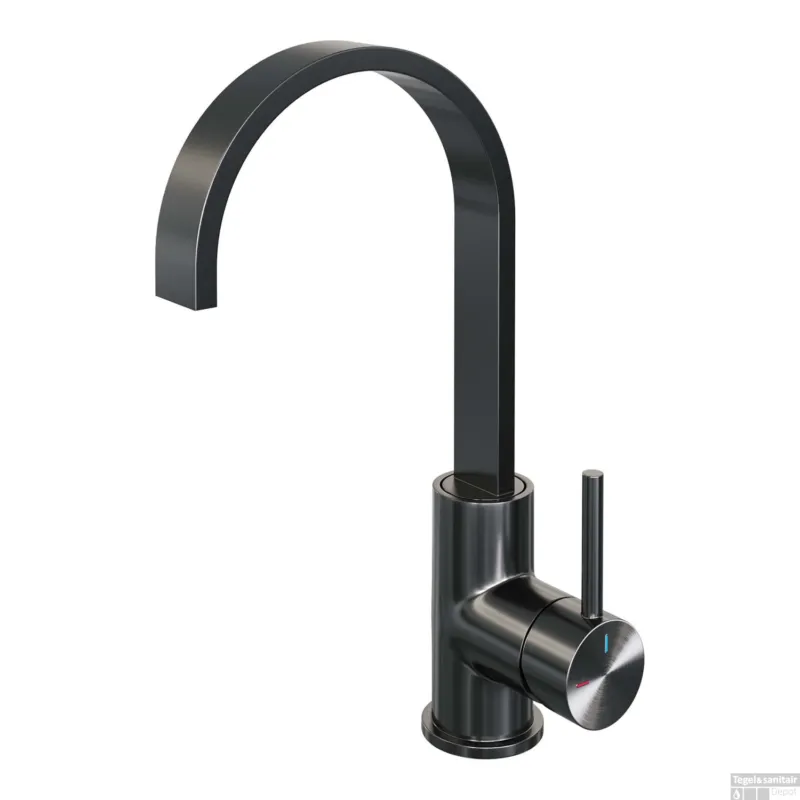 Favoriet Wastafelmengkraan Brauer Gunmetal Edition Coldstart Opbouw Hoog Plat Gebogen Ronde Hendel Geborsteld Gunmetal PVD