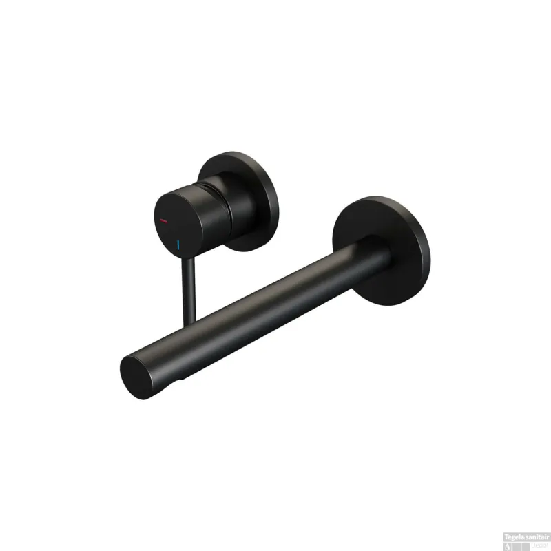 Inbouw Wastafelmengkraan Brauer Black Edition Coldstart Rechte Uitloop Ronde Hendel Links Mat Zwart Met Rozetten Lage Prijs