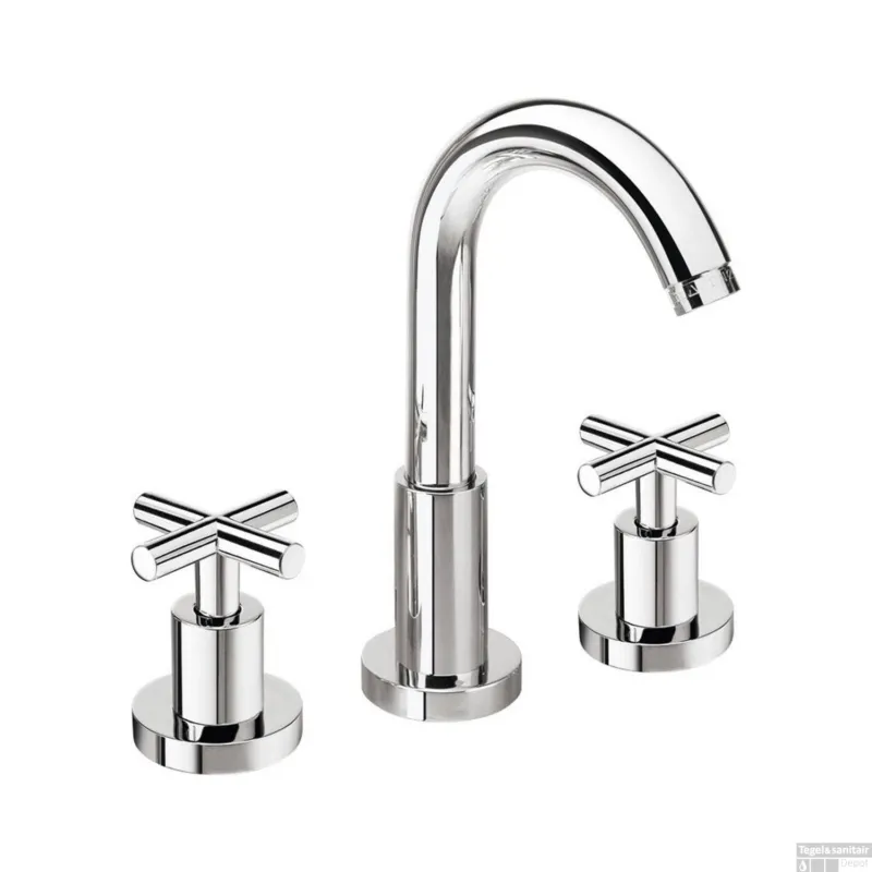Exclusieve Aanbieding Wastafelmengkraan 3-gats Sapho Axia 2-knop Uitloop Gebogen 17.3 cm Chroom