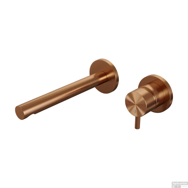 Shop Nu Inbouw Wastafelmengkraan Brauer Copper Edition Coldstart Rechte Uitloop Korte Ronde Hendel Rechts Geborsteld Koper PVD Met Rozetten