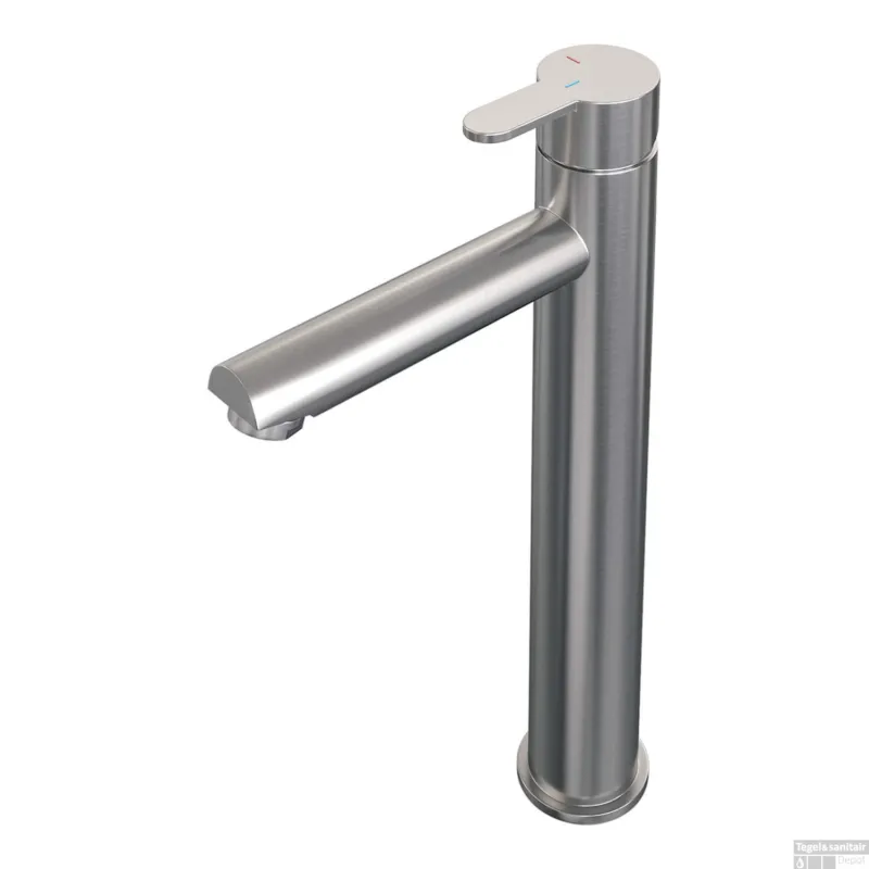 Wastafelmengkraan Brauer Brushed Edition Coldstart Opbouw Hoog Korte Platte Hendel Geborsteld RVS PVD Direct Beschikbaar