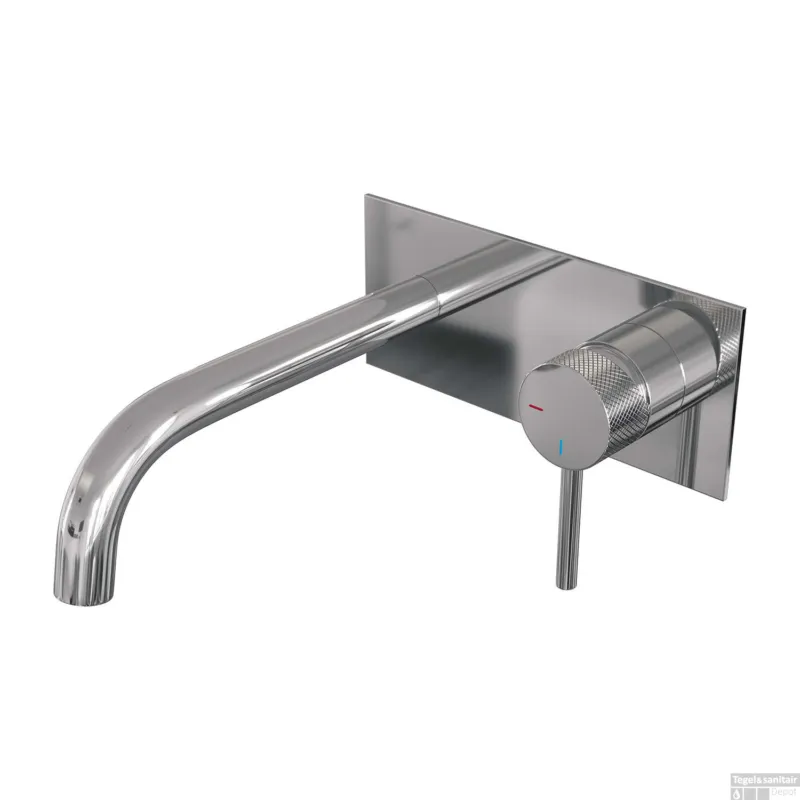 Laatste Kans Inbouw Wastafelmengkraan Brauer Chrome Carving Coldstart Gebogen Uitloop Ronde Hendel Rechts Chroom Met Afdekplaat