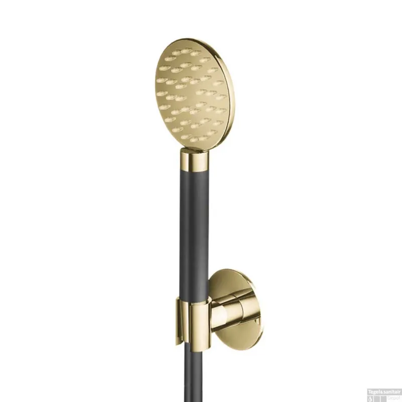 OUTLET Handdouche Hotbath Cobber Met Doucheslang En Wandsteun Aansluiting Gepolijst Messing PVD Beperkte Voorraad