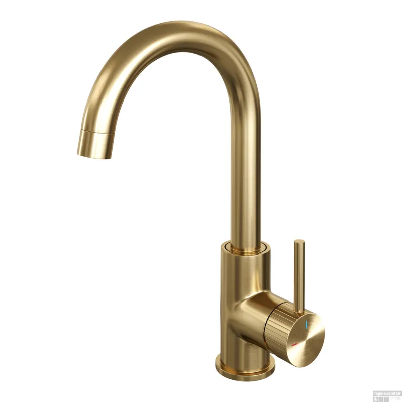 Brauer Stripe hoge opbouw wastafelmengkraan met draaibare ronde uitloop model A goud geborsteld PVD Snelle Levering