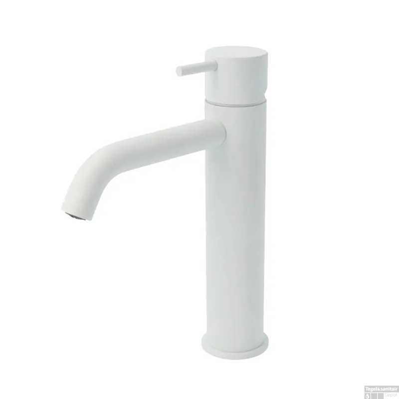 Wastafelmengkraan Hotbath Cobber 1-hendel Gebogen 21.6 cm Mat Wit Laatste Versie